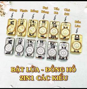 HỘP QUẸT BẬT LỬA KÈM ĐỒNG HỒ KHẮC HÌNH HOẠT TIẾT THIẾT KẾ IM LOẠI