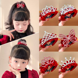 Childrens New Year Festive Crown Hair Accessories Girls Bun Hair Clips Red Colorful Original Design Fashionable Hair Accessories