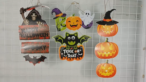 Halloween Party Door Decorations Horror Pumpkin Ghost Bat cat witch Hanging Pendent paper Sign for Party Decor