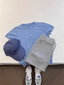 Blue round Neck Short Sleeve Knitted Slim Fit T-Shirt Womens Summer High Fashion Dopaamine Korean Style Commute Top