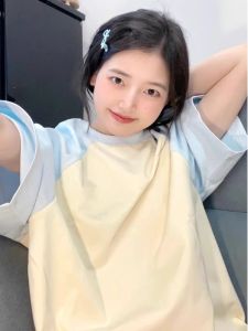 Summer Blue Milk Oversize Short Sleeve T-Shirt Women Loose Large Size Top Design Sensation Unique Style Commute Korean Version