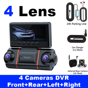 360° Panoramic Dash Cam WiFi 4K UHD 4 Channel DVR Black Box Super Night Vision 24H Parking Mode G‑Sensor Emergency Lock Loop