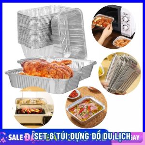 Bộ 10 Khay Giấy Bạc Lót Nồi Chiên Không Dầu Hình Chữ Nhật Dung Tích 230ML 410ML 600ML Đĩa Nhôm khuôn giấy bạc lót nồi nướng đa năng đĩa giấy bạc / Hộp Giấy Bạc / Khay Bạc