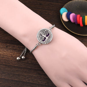 Tree of life น้ํามันหอมระเหยกําไลข้อมือ Rhinestone Essential Oil Diffuser สแตนเลส Locket สร้อยข้อมือผู้หญิงเครื่องประดับ