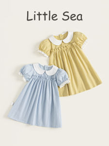 Summer New Style French Lady Girls Dress with Puffy Sleeves Doll Collar A-Line Cotton Princess Skirt for Children