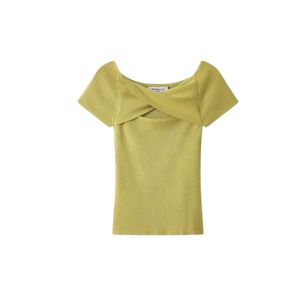 YUEZHONGWEI | Áo thun tay ngắn màu xám lụa băng kiểu Pháp ôm vừa vặn hở vai mùa hè cho nữ áo thun cổ tròn thường ngày