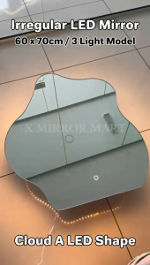 XMM【Ready Stock】LED Irregular Mirror LED Wall Mirror With 3 Light Level / Bathroom Mirror / Makeup Mirror / Cermin Dinding / Cermin Bilik Air / Cermin Lampu (Cloud Mirror/Moon Mirror/Half Moon Mirror/Flower Mirror)