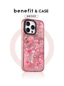 Benefit Sweet Pink Bowknot Strawberry Phone Case for iPhone 16 pro Max Apple 15 pro Crystal Shield Magnetic Absorption Anti-fall Colorful Frame