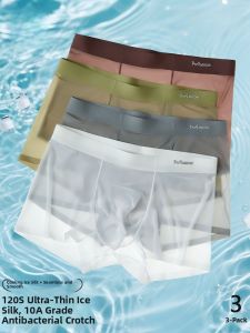 Miiow | Mens Ice Silk Antibacterial Breathable Underwear Mid Waist Briefs Boxer Shorts Comfortable Nylon Fabric Youth Suitable