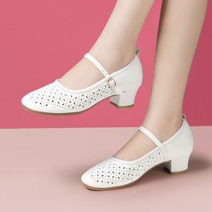 HANGONGZHU | Leather Professional Dance Shoes Mid Heel Soft Bottom