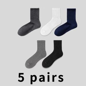 5 Pairs Crew Socks All Season Antibacterial Breathable Moisture Wicking Sports Socks Solid Color Black White Gray For Men Women