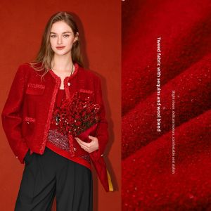 BEIQIANI | Elegant Red Coarse Tweed Jacket Wool