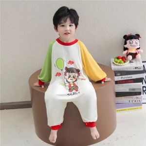 Boys Long Sleeve Modal Romper Sleepwear for Air Conditioned Room Four Seasons Style Childrens Sleep Bag Comfortable Casual Wear