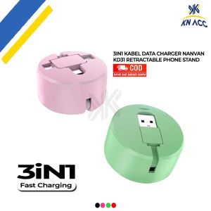 [KN ACC] 3IN1 KABEL DATA CHARGER NANVAN KD31 RETRACTABLE PHONE STAND