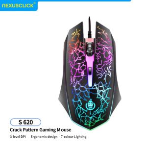 NexusClick S620 Gaming Mute MouseCute RGB Gamer 3 Buttons Mice Optical Office Computer Mouse For Desktop Laptop Ergonomic Gamer