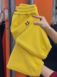 Womens Fleece Lined Thickened Sweatpants Loose Cuffed Sports Pants Slimming Warm Nine-Tenths Harlan Pants Winter New Style