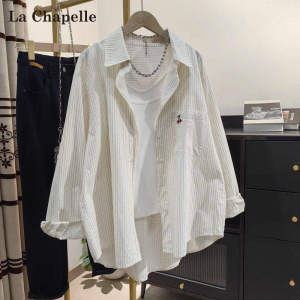 La Chapelle | Embroidered Stripe Long Sleeve Sun Protection Shirt