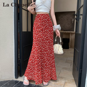 La Chapelle | Printed Chiffon Slim High-waist Fish Tail A-line Long Skirt