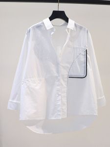 Brand Discount Cut Label Brand Counter Withdraw Export Spring & Fall Contrast Color Decorative Open-Line Loose Long Sleeve Shirt Top Female Fashion
