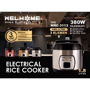 Welhome Rice Cooker 1.8 Liter WRC-3113 Penanak Nasi 3 In 1 Hemat Listrik 380 Watt Anti Lengket