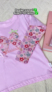 Baju Baby Girl Lengan Panjang 1-8Y Kids Girl Flower Ribbon Long Sleeve Tshirt Blouse Budak Perempuan Baju Raya Merdeka