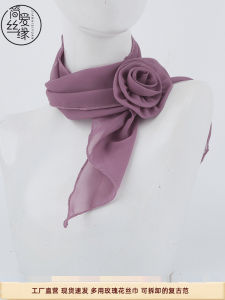 ผ้าพันคอยาวสไตล์เกาหลี ผ้าไหมโพลีเอสเตอร์ลายดอกกุหลาบ ผ้าพันคอสำหรับเต้นรำสี่เหลี่ยม ผ้าคลุมไหล่ตกแต่งแฟชั่น