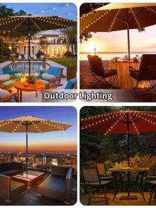 Solar Powered LED Umbrella Light String Waterproof Battery Box Tent Color Light Outdoor Sunshade Modern Style Iron Body Glass Shade