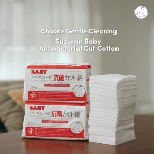 Suzuran Baby Antibacterial Cut Cotton 120pcs | Large & Thick Cleaning Cotton Pad 13cm x 10cm