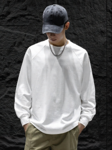 Wood soon | Mens Autumn Pure Cotton Casual Round Neck Loose Raglan Long Sleeve T-shirt