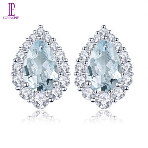 Lohaspie Jewelry Real Silver Earrings 925 Original Natural Aquamarine Rhodolite Garnet Stud Earring Aquamarine Blue Stud Earrings Birthstone Earring For Women Silver 925 Jewelry