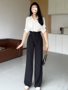 กางเกงขายาวทรงตรงเอวสูง ทรงหลวม กางเกงขายาวทรงขาบานสำหรับผู้หญิง ทรงฤดูร้อน ทรงกระบอก สไตล์ลำลอง เหมาะกับอายุ 18-24 ปี