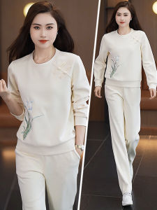 Spring Autumn Womens Sportswear Set Casual Long Sleeve round Neck Two Piece Suite Fashionable Retro Chinese National Style