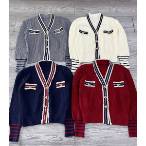 YUEZHONGWEI | Red V-neck Lace Patchwork Fitted Short Knit Cardigan
