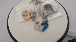 Two Colors Stainless Steel Mens Womens Couple Necklace Pendant Love Heart CZ Puzzle Matching