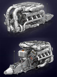 Bugatti W16 Engine Electric Drive Supercar Model Mechanical Interlocking Building Blocks MOC High Speed Assembly Toy for Kids