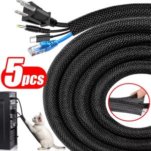 1-5Pcs Computer Cable Fixing Hub Organiser Cable Sleeve Kit Cutable Braided Cable Sleeve Cat-Bite Proof Protection Wire Storage Bundling Cable Tube