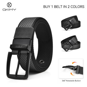 OKIMY Men Sports Belt Outdoor Belt Adjustable Belt Rotating Buckle Double-Sided Two-Color Nylon Belt Waistband Youth Sports Canvas Pant Belt Simple Nice Waistband