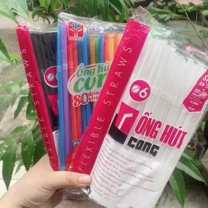 (Combo 5 bịch ) Ống hút nhựa phi 6 TRẮNG ĐEN NHIỀU MÀU đầu cong gập TTK 1 bịch 80 ống