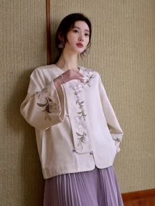 JK＆JS | áo nữ Áo Blouse Qipao Hoa Thêu Jacquard Lụa Mùa Xuân
