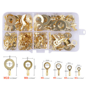 150PCS Ring Terminal Crimp Connectors M3 M4 M5 M6 M8 M10 3.2-10.2mm Copper Non-Insulated Ring Crimp Terminals Assortment Kit