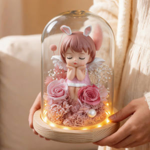 MLZH | New Year Valentines Day Gift Eternal Moss and Rose Teddy Bear Glass Dome