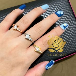 Cincin Titanium Solitaire Yoora Lapis Emas 18k ANTI KARAT perhiasan wanita crystal