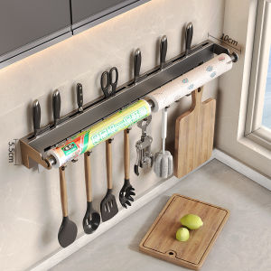 Giá Treo Khăn Giấy Nhà Bếp Bằng Thép Không Gỉ Có Móc Treo - Hộp Đựng Dụng Cụ Nhà Bếp Đa Năng Bằng Kim Loại