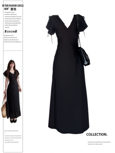 Slimming French Vintage Style Dress Womens Summer New High-Waist A-Line Long Dress Elegant Curvy Femme Style Commute Suitable