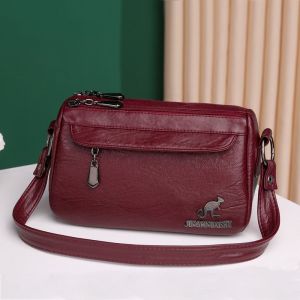 Soft Leather Crossbody Bag Womens Multi-layer Shoulder Slung Bag Summer New Style Small Square Bag Casual Scene Mom Bag