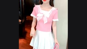 💥[A019] Áo len thun nữ dệt kim Montoghi CÀI NƠ CỔ dáng ôm kết hợp TAY BÈO Quảng Châu ngắn xinh - L2M