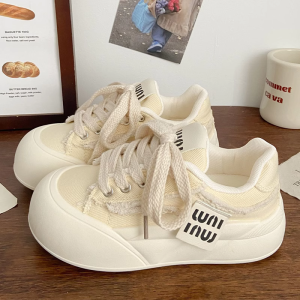 Girls Thick Bottom Canvas Sneakers Breathable Casual Sports Shoes Autumn Season round Toe Rubber Outsole Wear Resistant