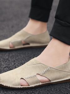 Mens Leather Sandals Casual Breathable Hollow out Beach Shoes Summer New Style Youth Outdoor Wear Comfortable Lazy Person Sandals