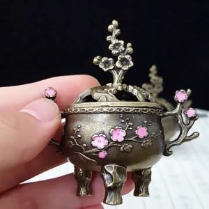 Mini Plum Blossom Lucky Incense Burner Metal Lotus Incense Burner Bowl Incense Holder With Handle Yoga Meditation Decor【SMQ】