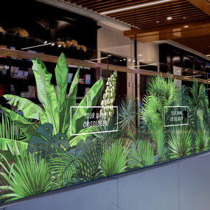 Hand-Painted Tropical Plant Static Glass Decals Office Partition UV Protection Restaurant Hotel Room Living Room Green Plant